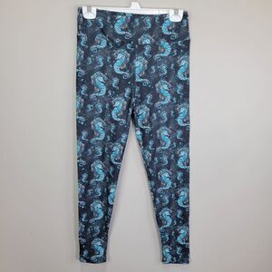 Turquoise Seahorse Print Polyester‎ Spandex Blend Leggings One Size Fits All